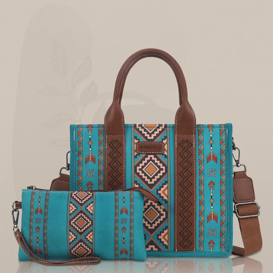 Women's Medium Canvas Printing Vintage Style Plaid Square Zipper Bag Sets Handbag