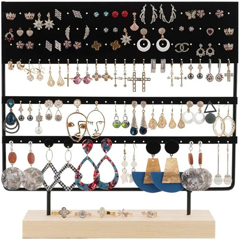 Simple Style Rectangle solid wood Metal Jewelry Display Jewelry Rack
