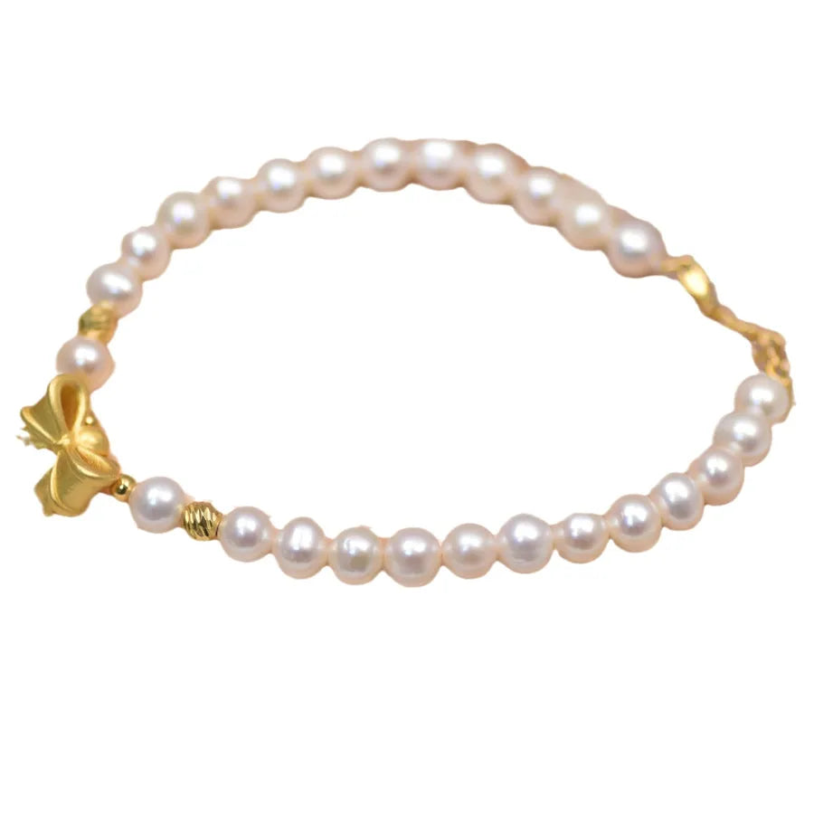 Natural Freshwater Pearl Bracelet For Women With Butterfly Knot Running Princess Design 925 Silver Jewelry Gift For Girlfriend