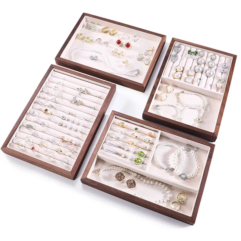Walnut High-End Jewelry Display Tray Ring Showcase Jewelry Props Accessory Display Plate Luxury Sensation Wooden Tray