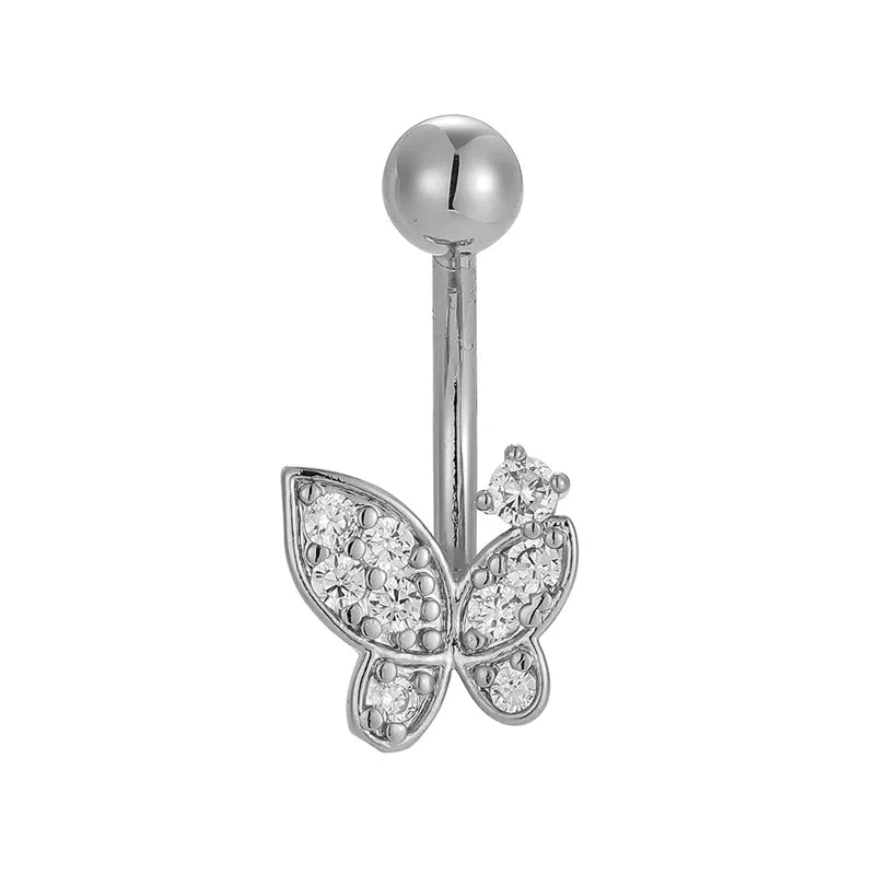 1 Piece Belly Rings Casual Lady Romantic Butterfly 316L Stainless Steel  Inlay Zircon 14K Gold Plated
