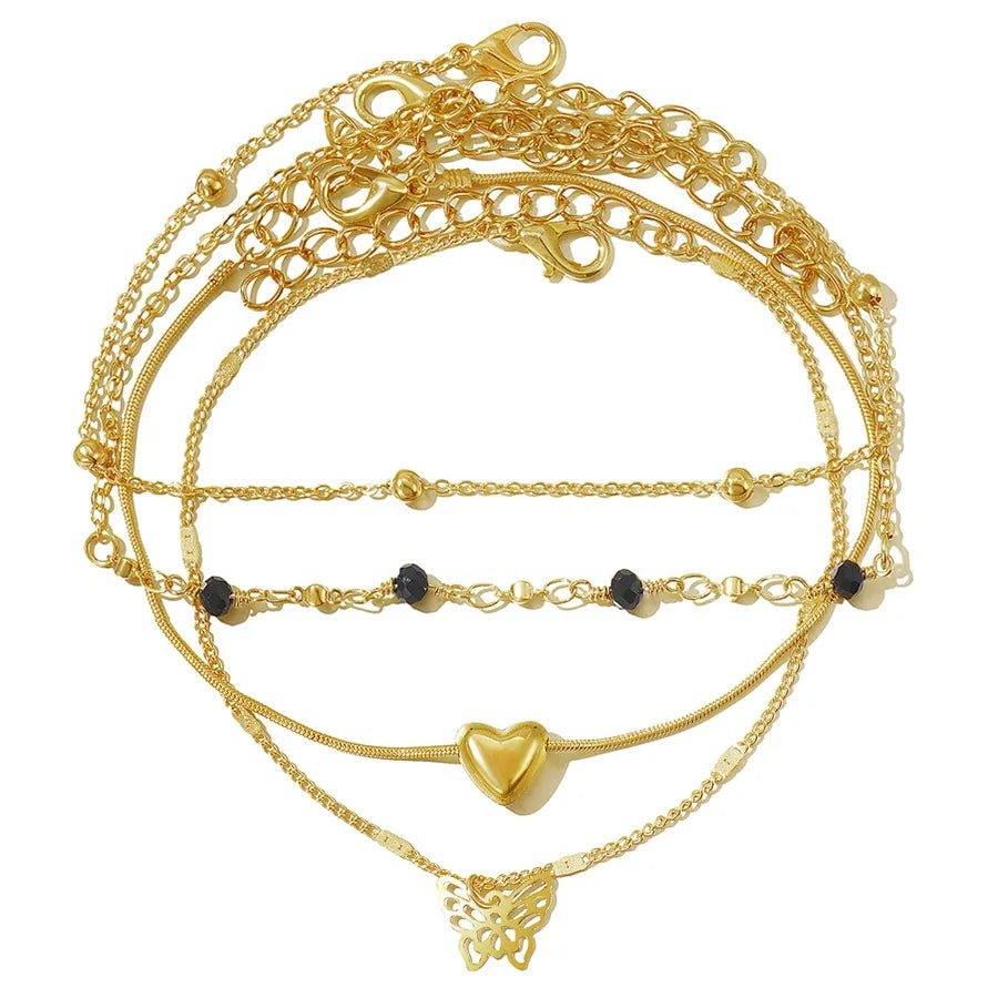 retro Bohemian beach anklet set fashion simple wind color diamond butterfly multi-layer anklet wholesale
