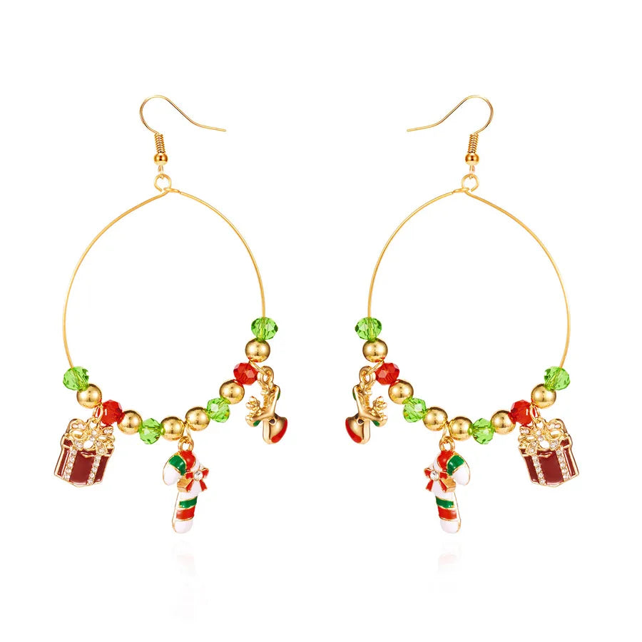 Christmas Themed Crystal Drop Earrings Alloy Scented Santa Socks Round Pendant Hooks For Women Christmas Jewelry Ear Jewelry
