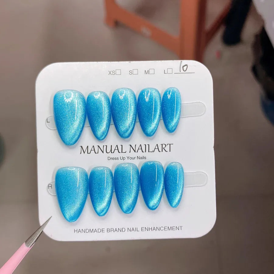 Handmade Wearable Nail Art Phototherapy Finished Product Sparkling Crystal Stone Cat's Eye Removable Starry Sky Pattern Simple Style