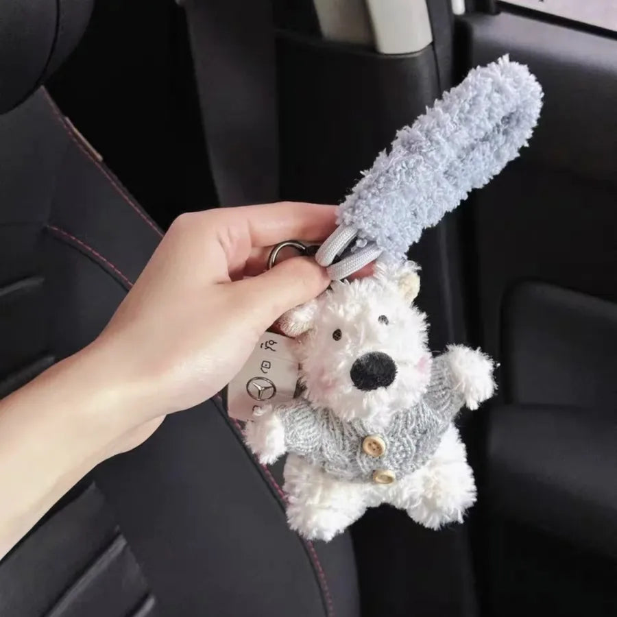 Cute West Highland Bag Pendant Car Ornaments Anti-lost Cartoon Scrub Dog Plush Key Rope Buckle Decoration Wholesale