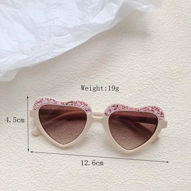 Cute Vacation Heart Shape Pc Resin Special-Shaped Mirror Sequins Full Frame Kids Sunglasses