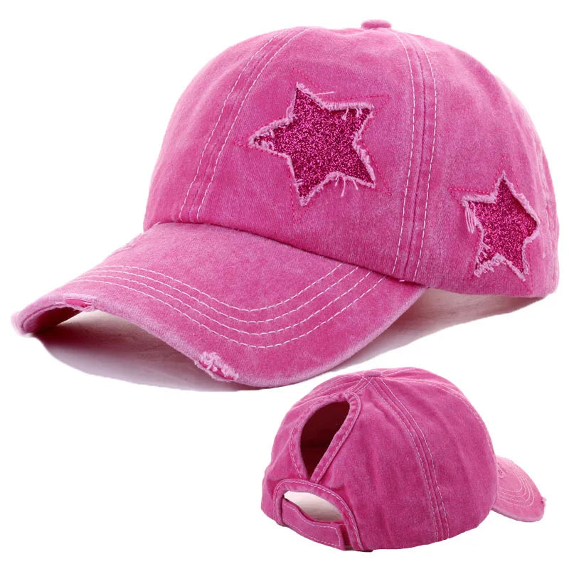 women's simple style star solid color curved eaves baseball cap