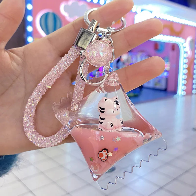 cute tiger arylic unisex bag pendant keychain