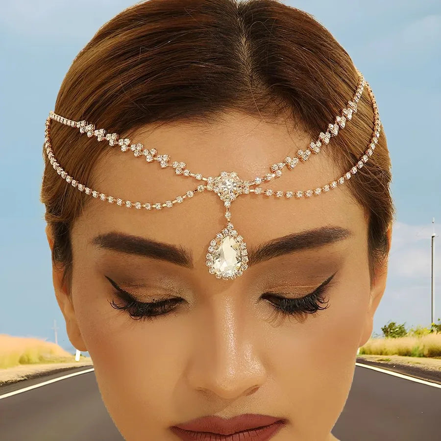 Fashionable Wedding Hair Accessories Rhinestone Hair Chain Diamond forehead Bracelet Bride Alloy Geometric Pattern Headwear