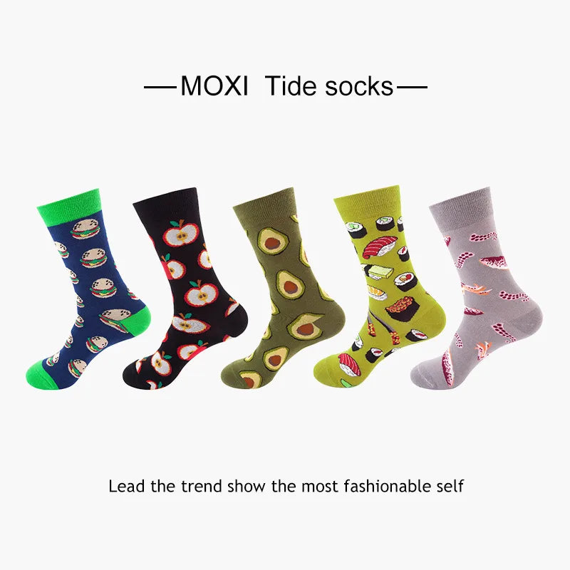 Men's Cute Modern Style Hamburger Avocado Apple Cotton Jacquard Ankle Socks A Pair