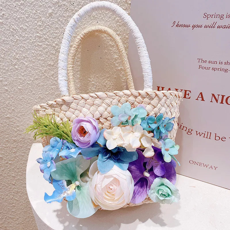 Hd6250A15 Secret Garden! Phalaenopsis Flower Woven Vegetable Basket Handbag Seaside Vacation Beach Bag