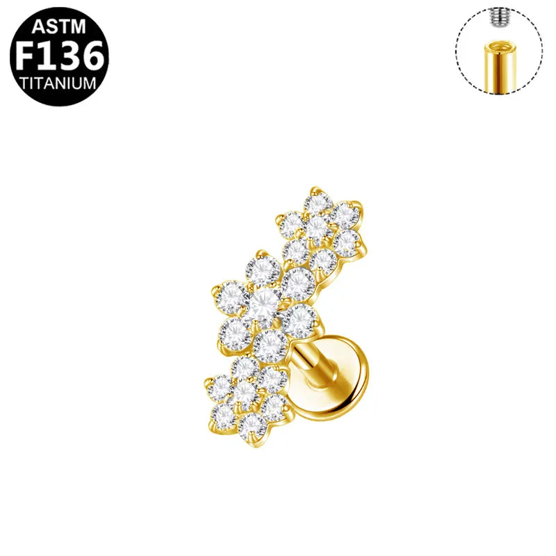 1 Piece Lip Rings Sweet Simple Style Shiny Fruit Titanium Alloy Polishing Plating Zircon 14K Gold Plated White Gold Plated Lip Rings Ear Cartilage Rings & Studs