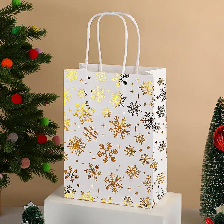 Cartoon Christmas Tree Deer Snowflake Holiday Party Gift Bags Snacks Packaging Bags Festive Design Universal Paper Bags