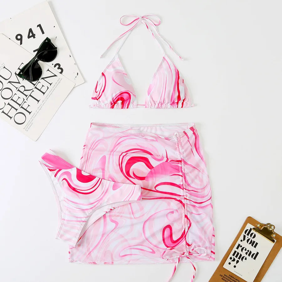 Women's Vacation Waves 3 Pieces Set Bikinis Swimwear