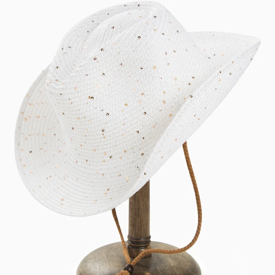 Women's Casual Solid Color Sequins Crimping Big Eaves Straw Hat