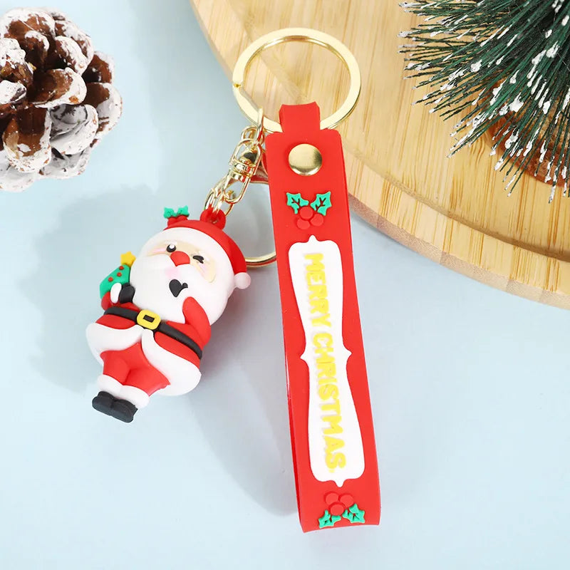 Cute Santa Claus PVC Flexible Glue Keychain Pendant Cartoon Snowman Toy Bag Bag Charm Holiday Small Gift
