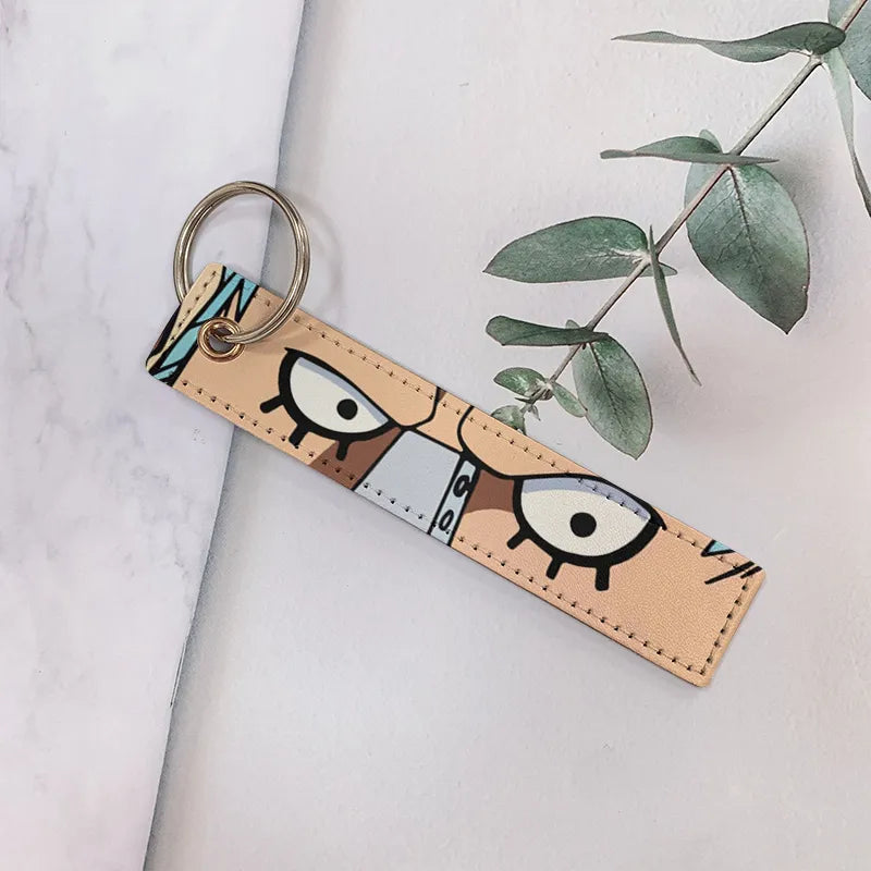 cartoon style cartoon pu leather printing bag pendant keychain