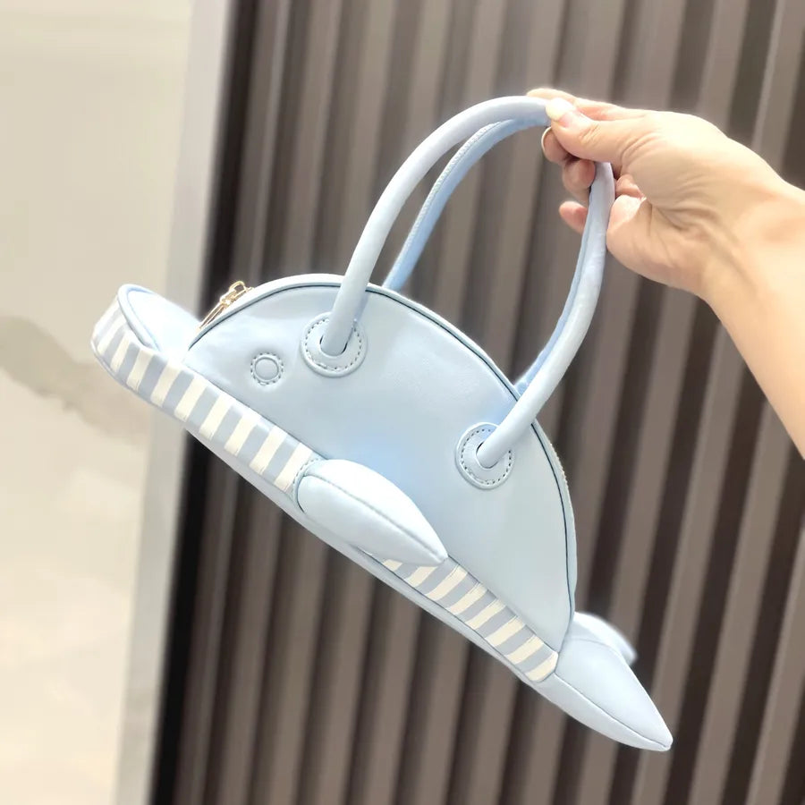 Women's Medium Pu Leather Dolphin Cute Streetwear Sewing Thread Oval Zipper Handbag