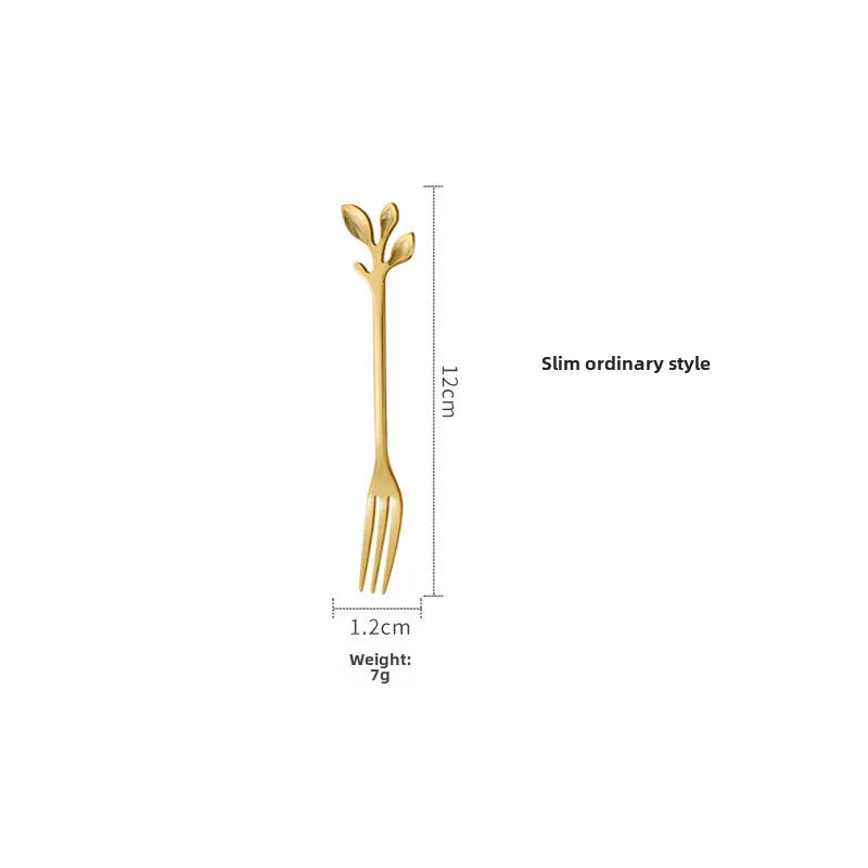 Stainless Steel Leaf Spoon Creative Golden Leaf Coffee Spoon Dessert Spoon Fruit Fork Cake Fork Wholesale Gift Spoon