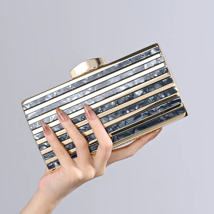 Champagne Black Pink Arylic Color Block Evening Bags