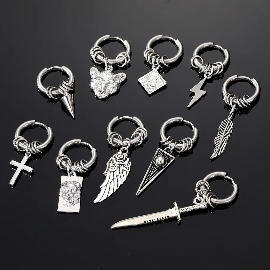 simple style animal feather stainless steel plating dangling earrings 1 piece