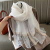 women's simple style color block satin pearl silk scarf