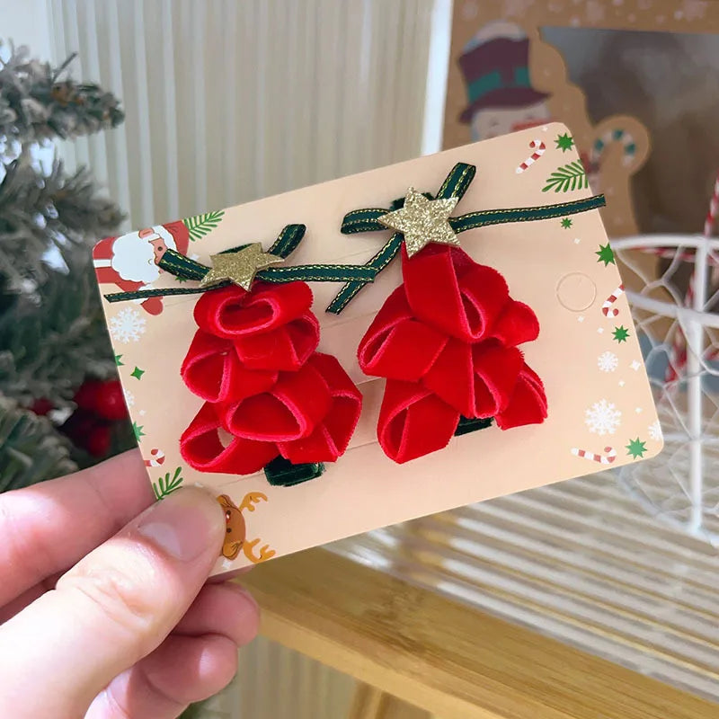 Sweet Cute Christmas Butterfly Knot Hair Clip For Girls Children's Holiday Snowman Tree Hair Accessories Festive Headwear