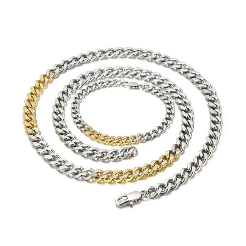 Wholesale Jewelry Hip-Hop Commute Solid Color Titanium Steel Plating Bracelets Necklace Cuban Link Chain Curb Chain