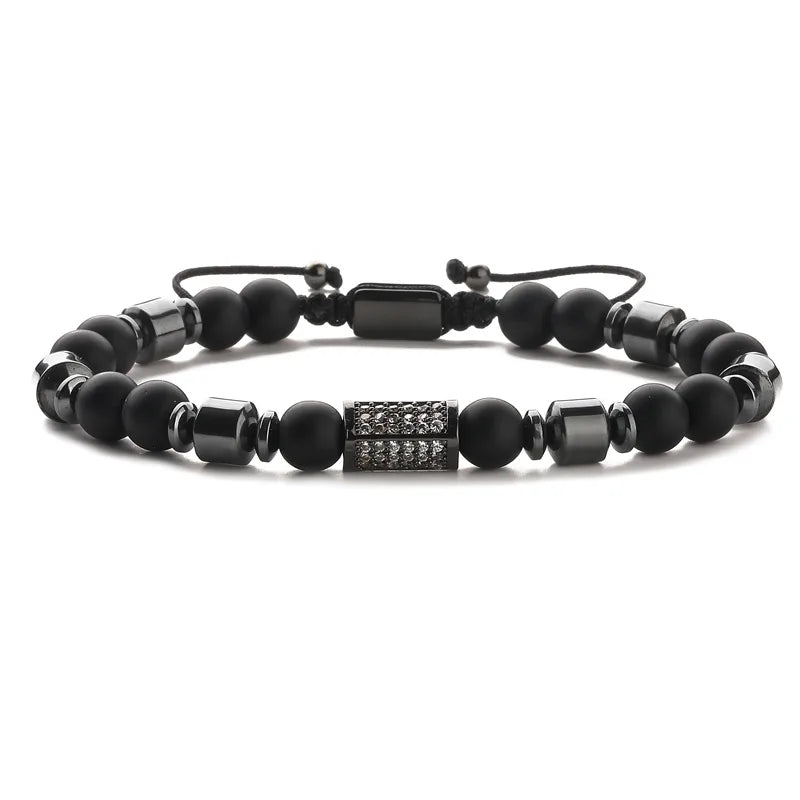 retro streetwear geometric tiger eye copper inlay zircon unisex bracelets