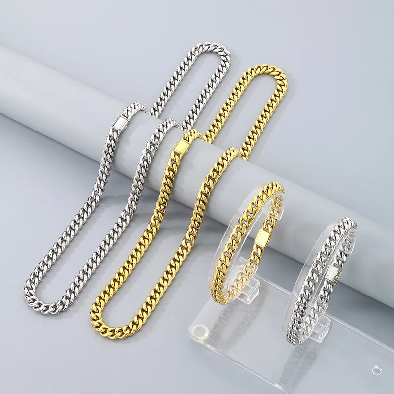 Wholesale Jewelry Simple Style Geometric 304 Stainless Steel 18K Gold Plated Bracelets Necklace