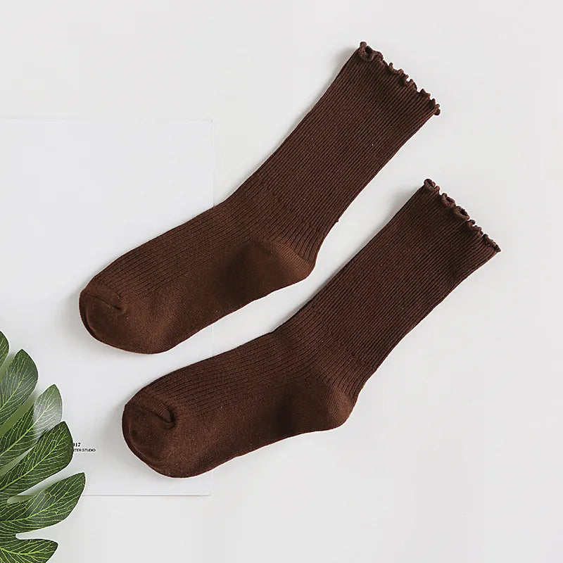 Stacked Socks Women's Japanese Style Autumn and Winter Cotton Thin Women's Socks Solid Color Wood Ear Retro Short Boots Socks