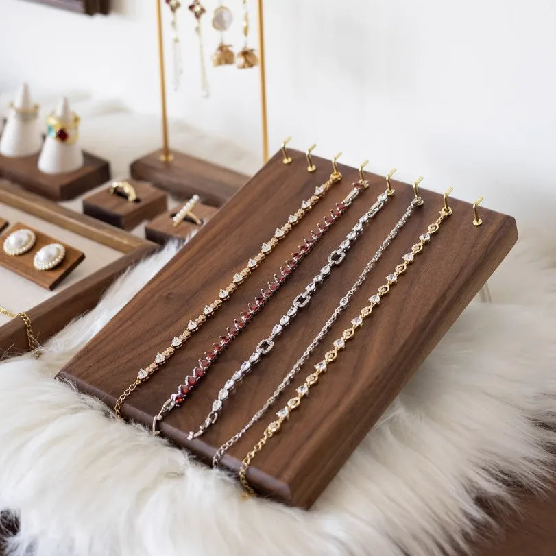 Premium Walnut Wood Board Jewelry Necklace Display Stand Shop Window Pendant Earring Stall Props Antique Style Fashion Accessory
