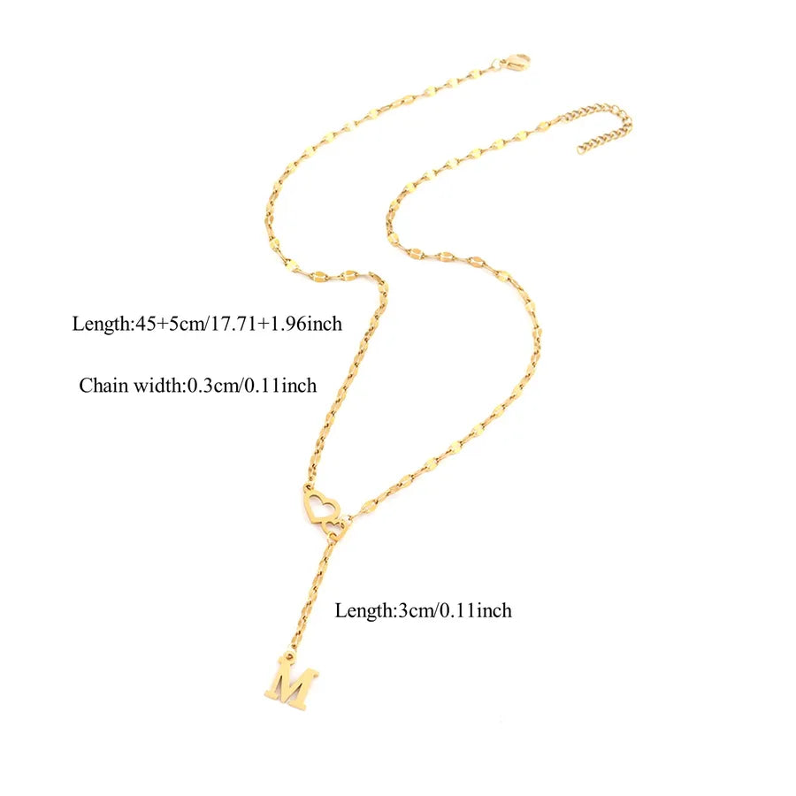 Wholesale Jewelry Simple Style Classic Style Double Heart Letter 201 Stainless Steel 304 Stainless Steel Lip Chain Pendant Necklace