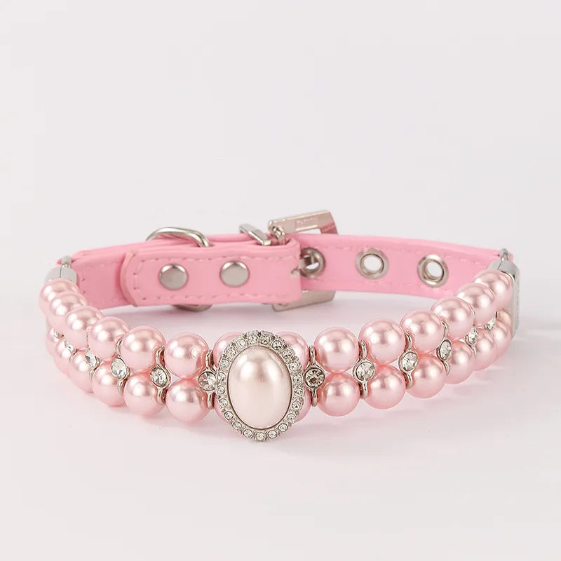 All Seasons Cute Pu Leather Imitation Pearl Geometric Leash Pet Collar