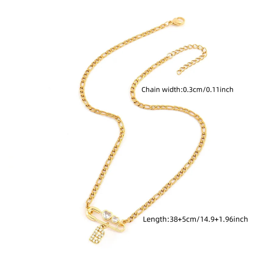 Wholesale Jewelry Elegant Simple Style Classic Style Pin Letter 201 Stainless Steel Artificial Crystal Copper figaro chain Pendant Necklace