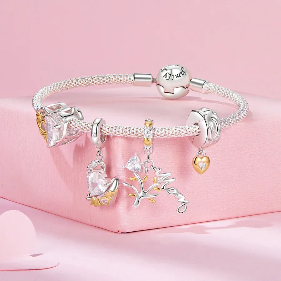 Aifule Original Mother's Day Series Mother's Love Beads S925 Sterling Silver Scattered Beads DIY Bracelet Ornament Beads Combination