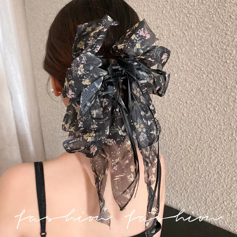 Princess Style Floral Butterfly Knot Hair Clip Women's High Sensation Tail Shark Clamp Half Up Half Down Hair Clip