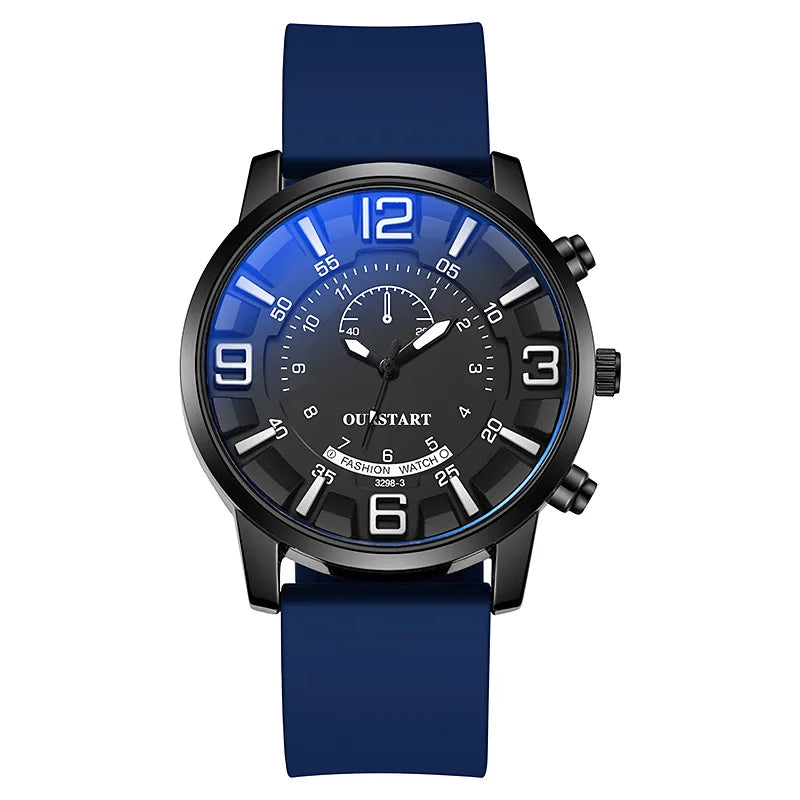 Direct sales Men's Watch  casual stereo digital live blue light glass quartz silicone watch men