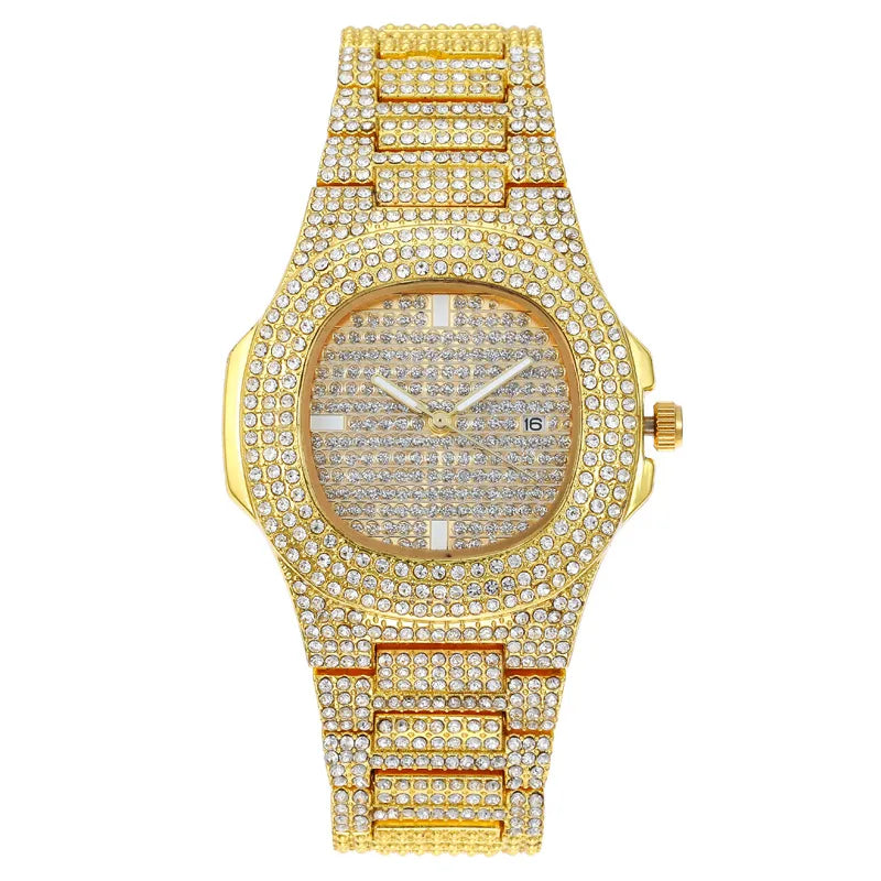 Elegant Glam Solid Color Sparkly Single Folding Buckle Quartz Men's Watches
