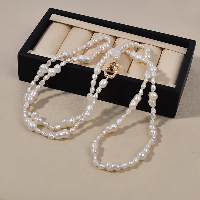 New Natural Baroque Shape Pearl Necklace Hollow Core Freeform Freshwater 8 Letter Fashionable Sweater Chain Original Design