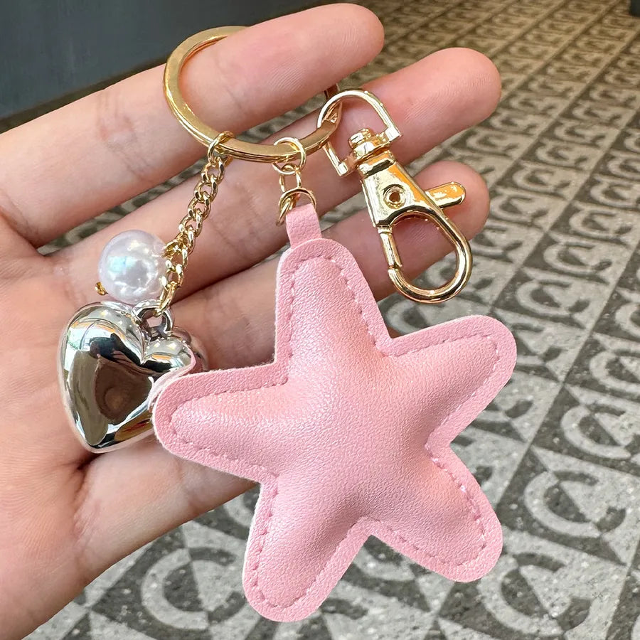 Cute Metal Keychain Pendant Beaded Bookbag Girl's Bag Charm  Style Cartoon Design Half Handmade Flower
