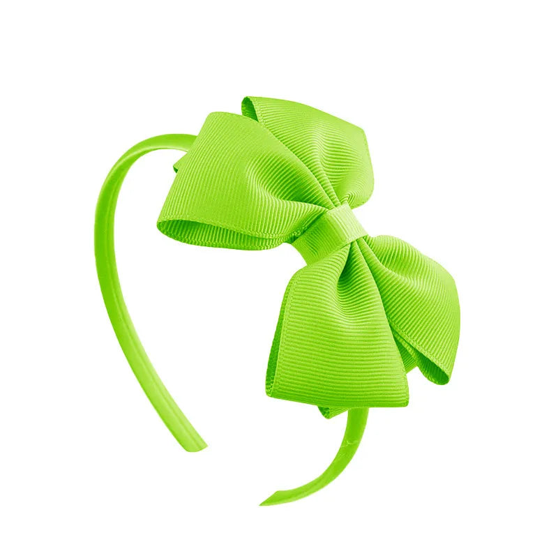 Popular  Kidsren's Pure Color Ribbed Rainbow Bow Head Buckle Small Fresh Versatile Girl Headband Hot Sale