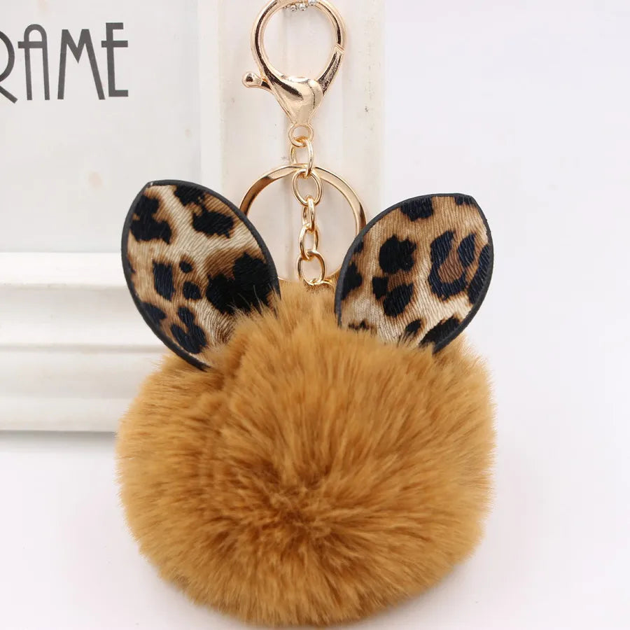 1 piece retro ear leopard simulation wool plating bag pendant keychain