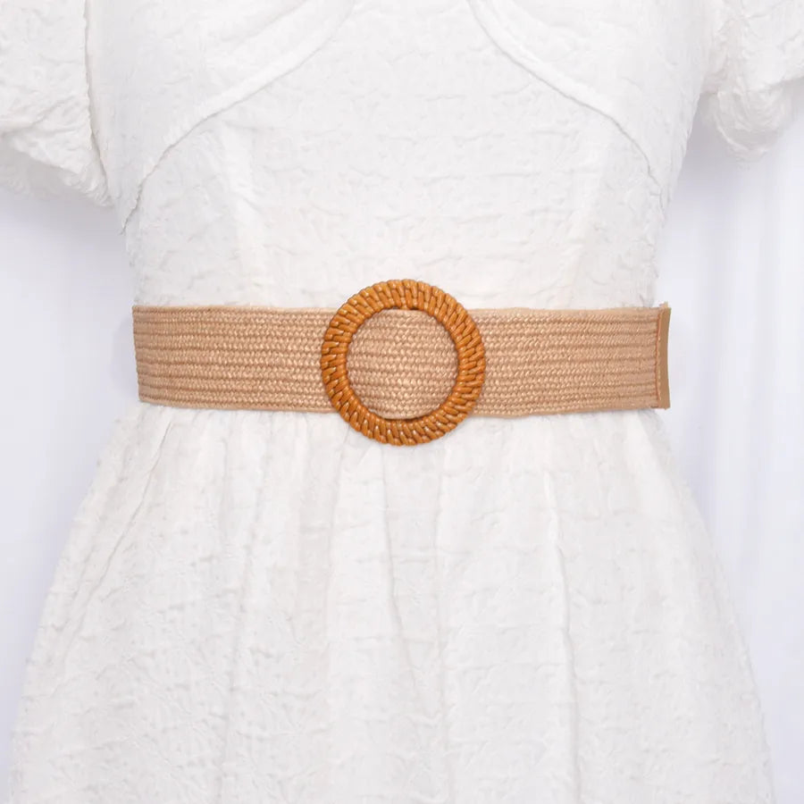 Retro Classic Style Solid Color Plastic Straw Women's Woven Belts