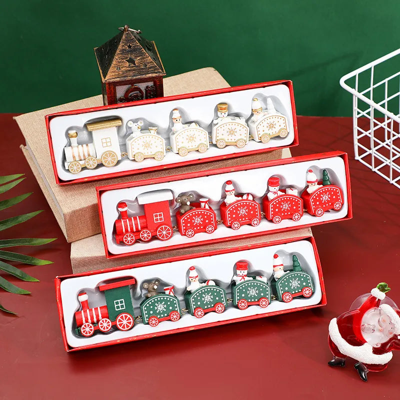 Christmas Glam Cute Train Wood Party Decorative Props