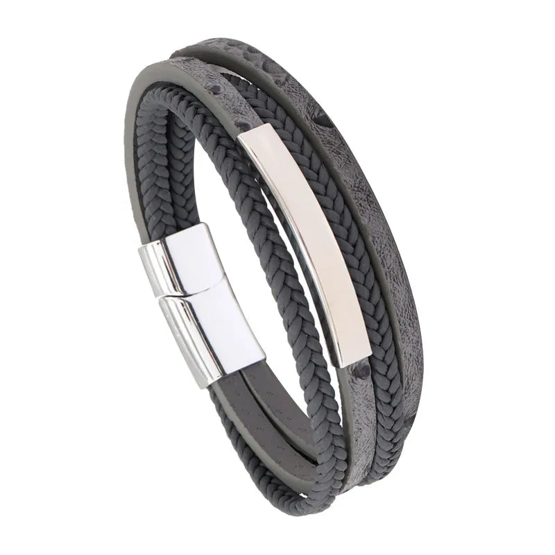 Retro Geometric Pu Leather Alloy Men's Bracelets Men Cord & Leather Bracelets