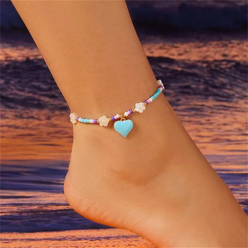 Wholesale Jewelry Simple Style Classic Style Heart Shape Seed Bead Anklet
