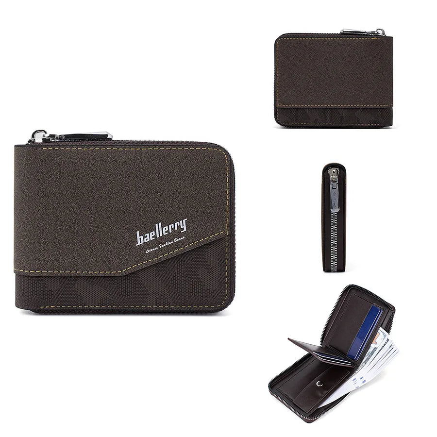 Men's Solid Color Pu Leather Zipper Small Wallets