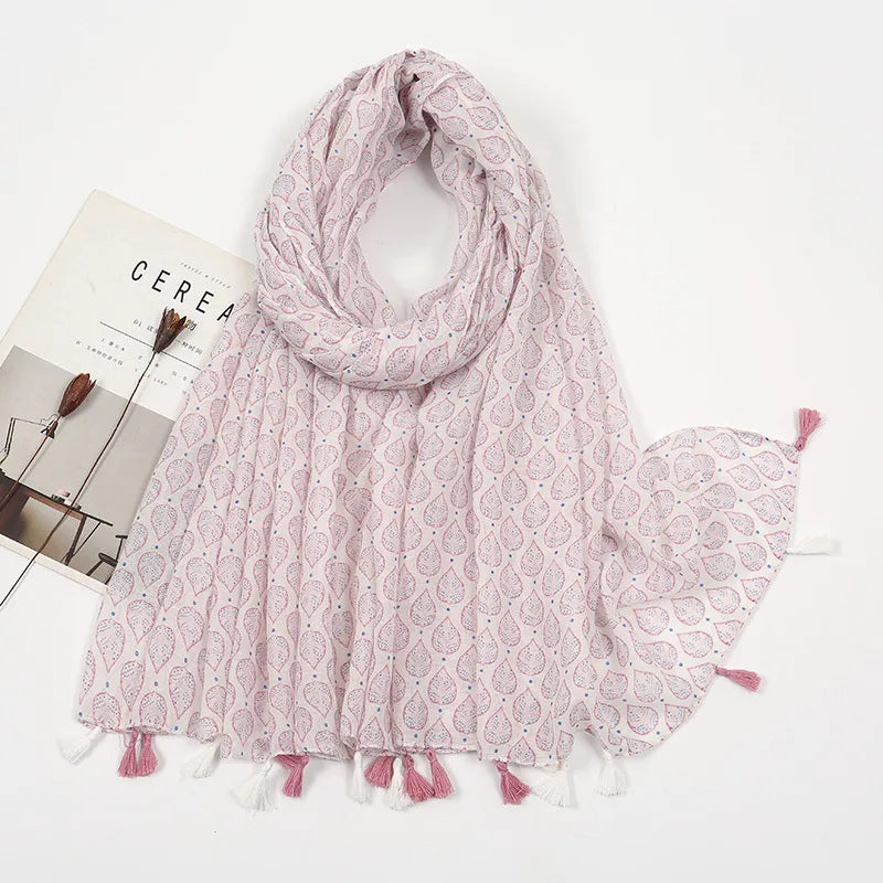 women's sweet flower cotton and linen tassel silk scarves