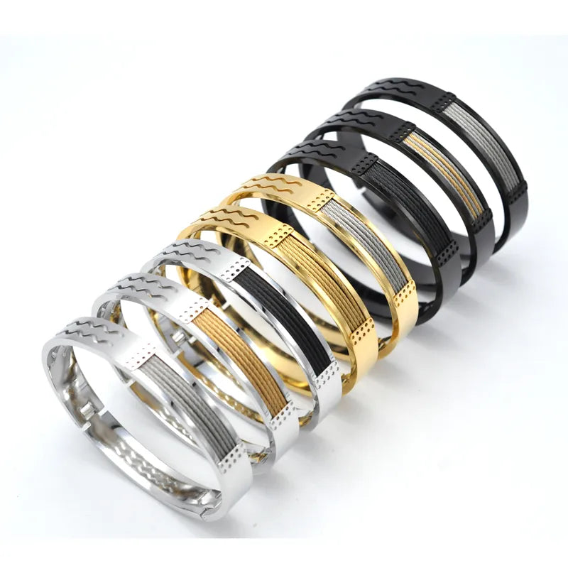 Simple Style Roman Style British Style Geometric Titanium Steel Men's Bangle Men Cuff & Bangle